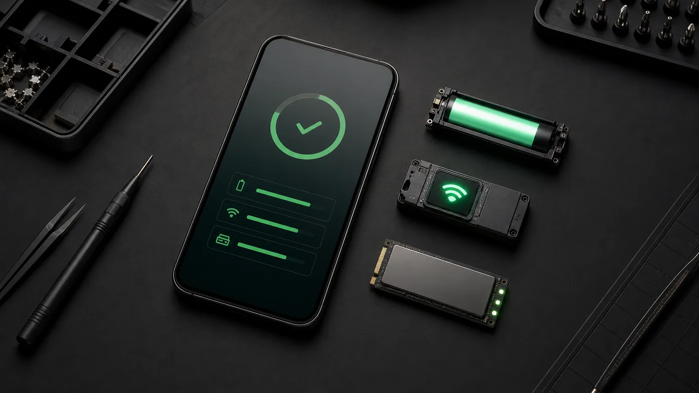 Mobile device battery network and storage performance check