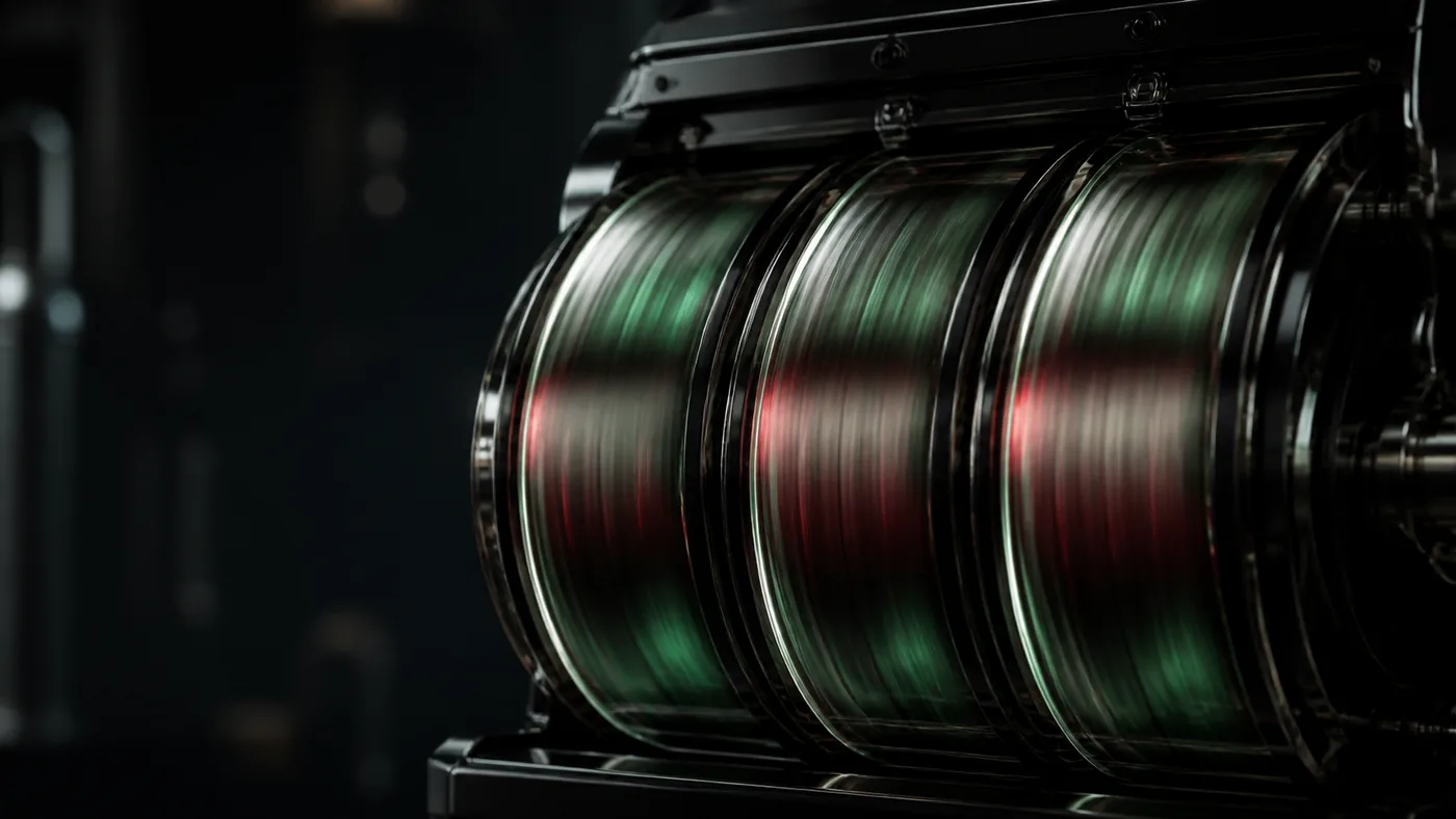Three precision mechanical reels in motion
